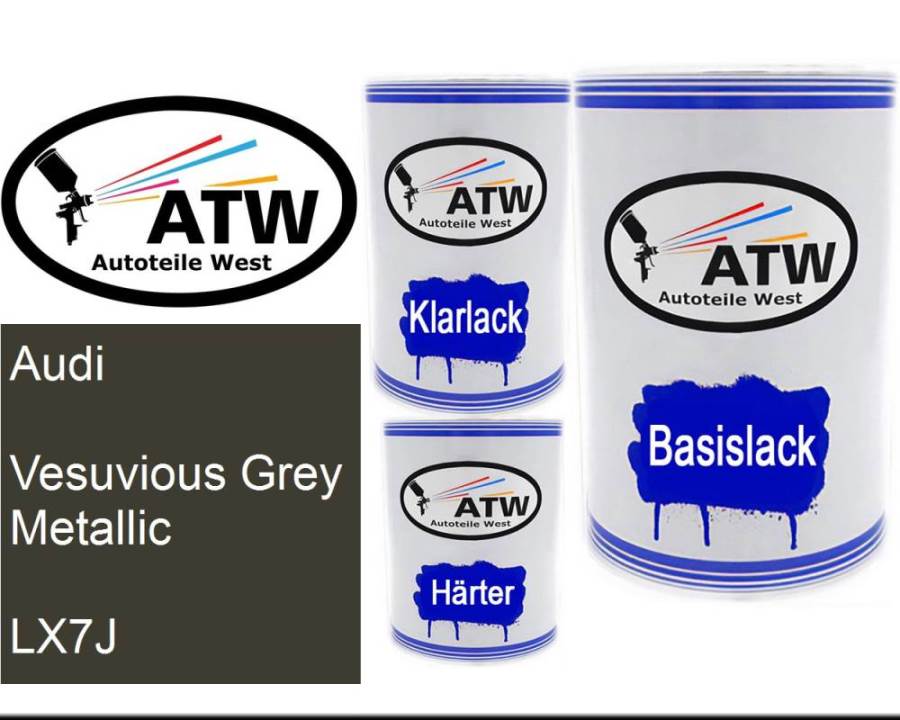 Audi, Vesuvious Grey Metallic, LX7J: 500ml Lackdose + 500ml Klarlack + 250ml Härter - Set, von ATW Autoteile West.